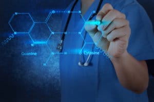 Too much estrogen in men and women — doctor hand drawing chemical formulas on virtual board